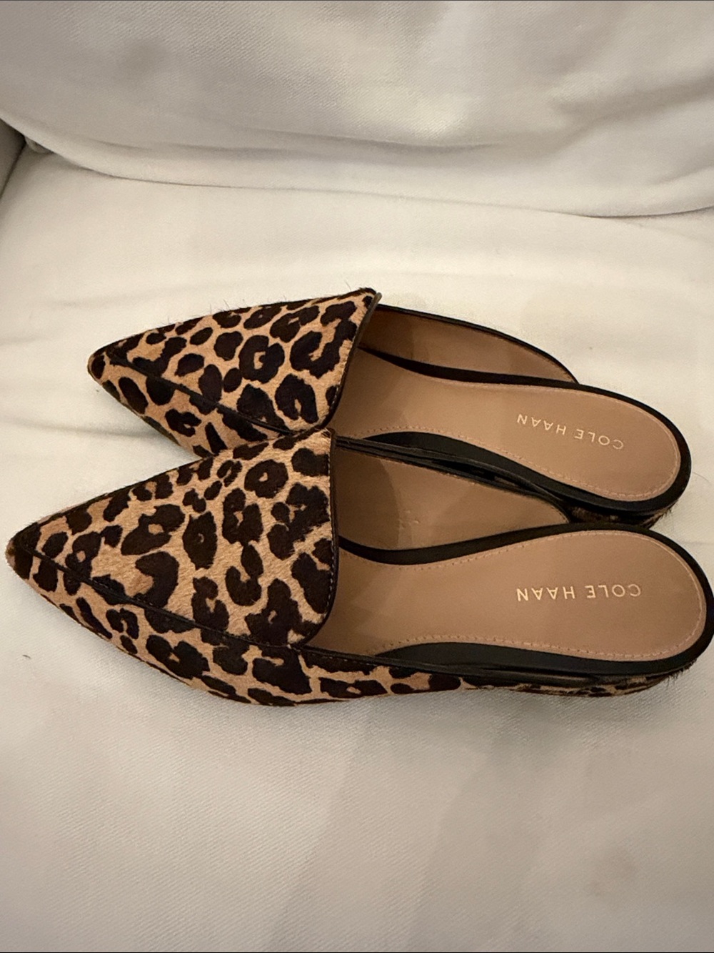 Cole Haan Leopard-Print Pointed D'Orsay Mules in Tan and Black Never worn - Picture 3 of 5